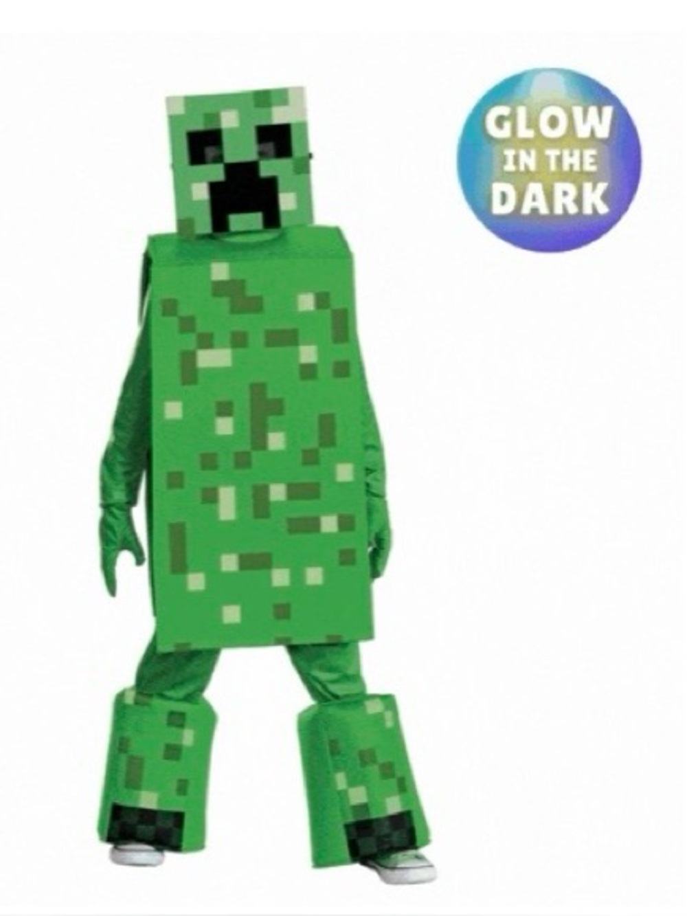 Disguise MineCraft Green Pixel Creeper Glow-In-The-Dark Kids Costume New